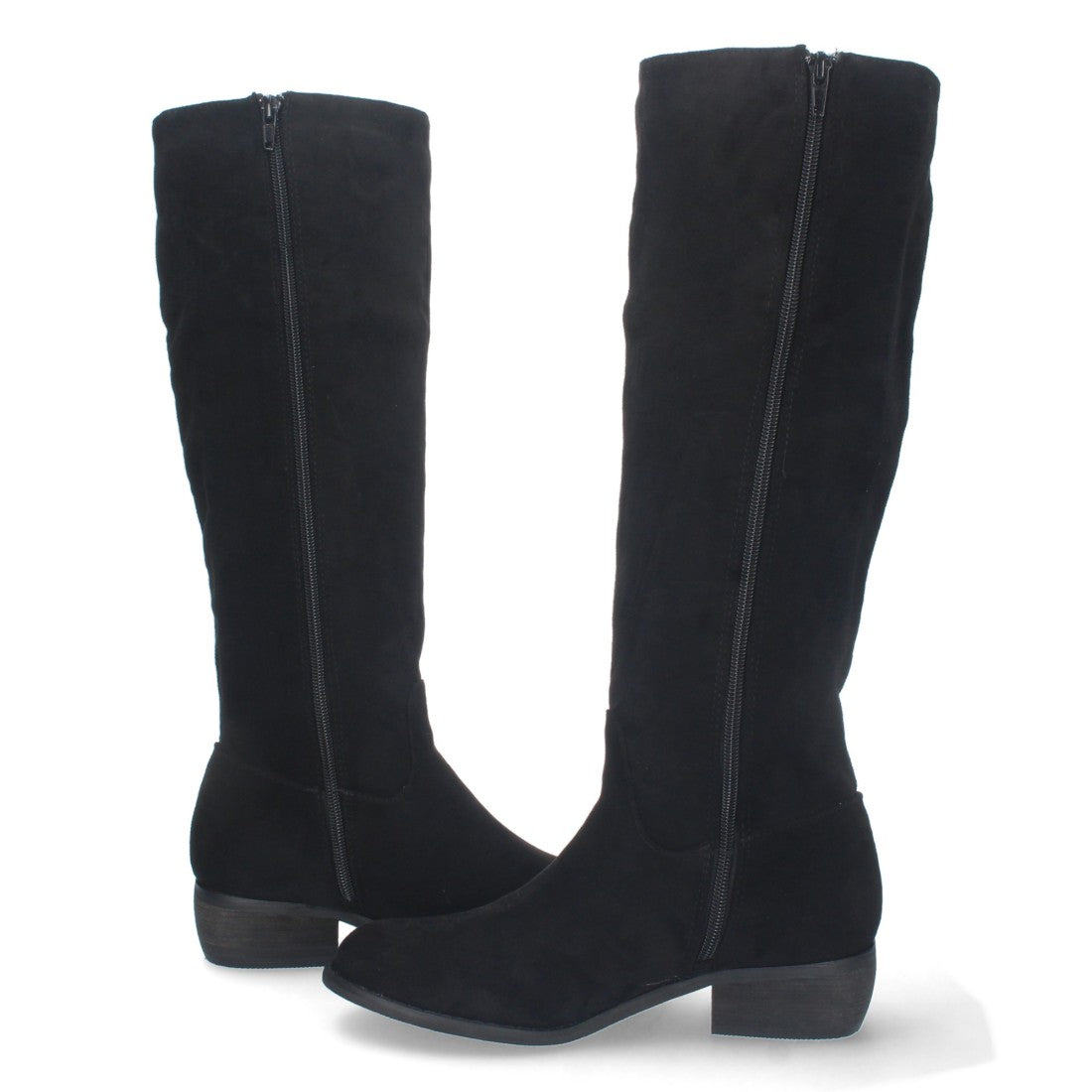 Elegante schwarze Stiefel mit niedrigem Absatz und Reißverschluss