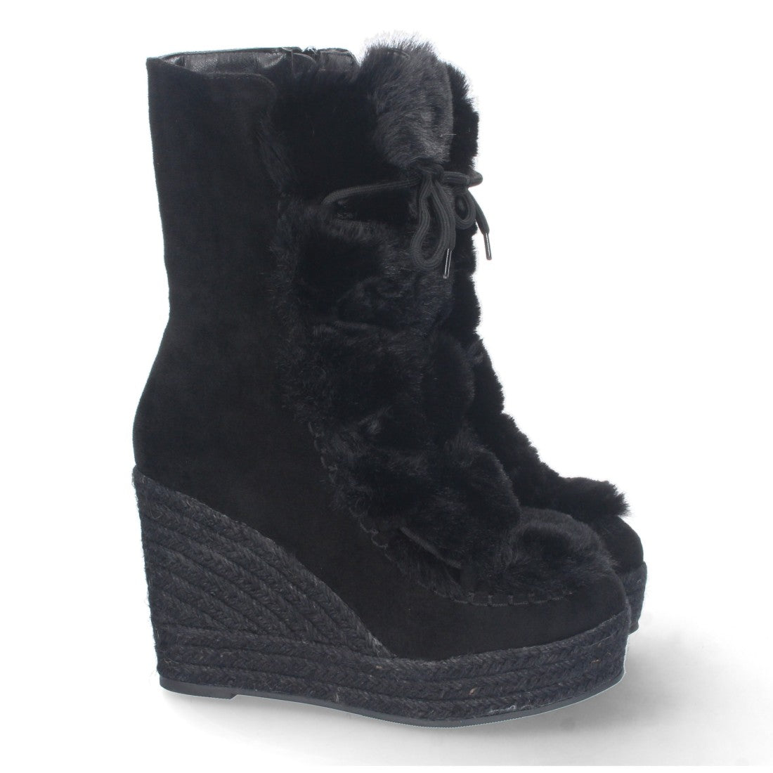 Botas Cowboy con Cuña y Detalle de Pelo - Negro