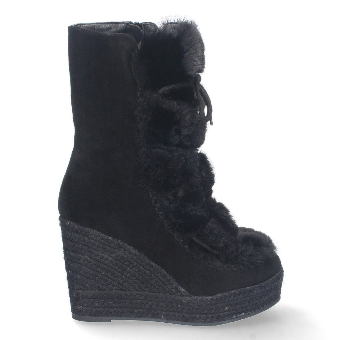 Botas Cowboy con Cuña y Detalle de Pelo - Negro