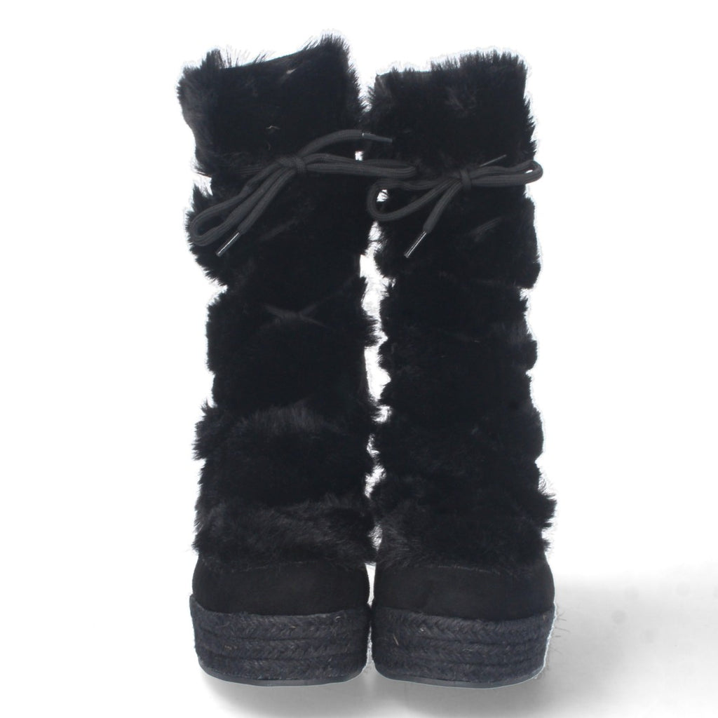 Botas Cowboy con Cuña y Detalle de Pelo - Negro