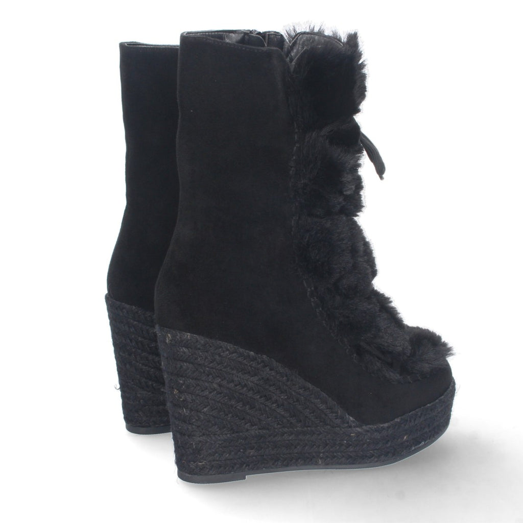 Botas Cowboy con Cuña y Detalle de Pelo - Negro