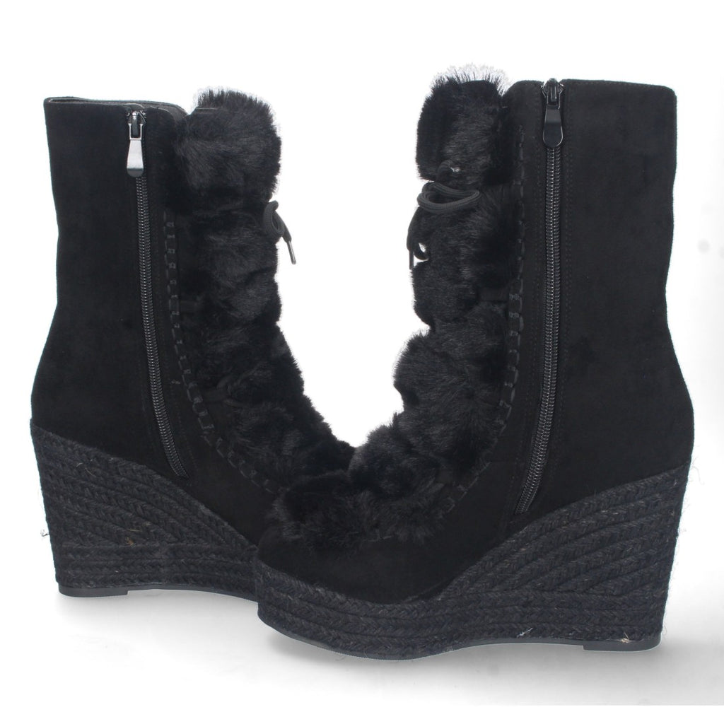 Botas Cowboy con Cuña y Detalle de Pelo - Negro