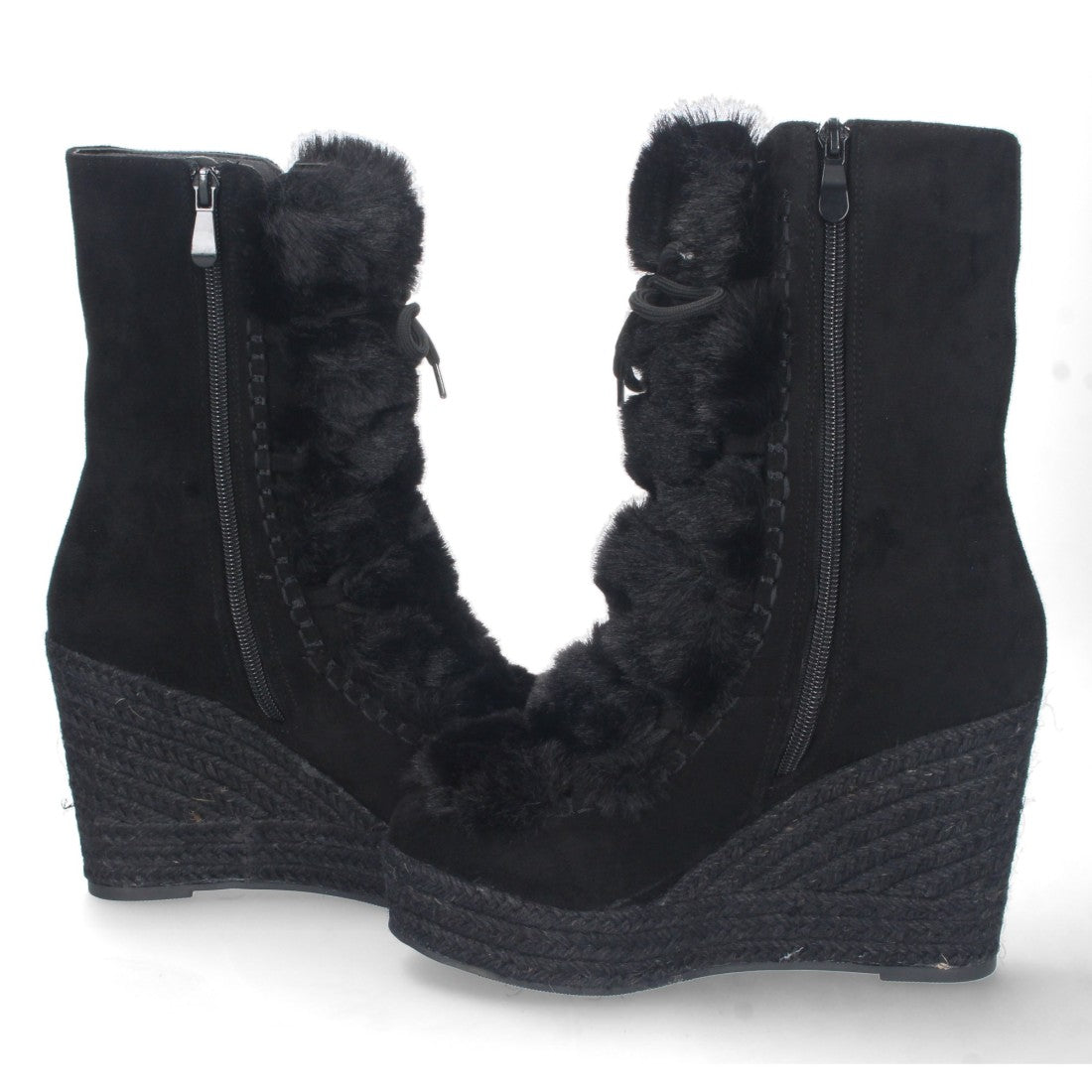 Botas Cowboy con Cuña y Detalle de Pelo - Negro