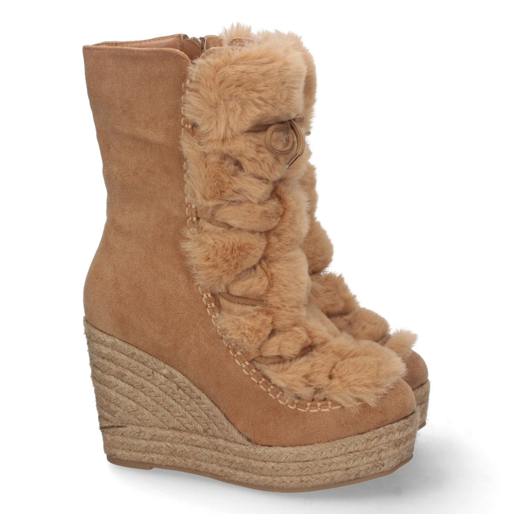 Botas Cowboy con Cuña y Detalle de Pelo - Marrón