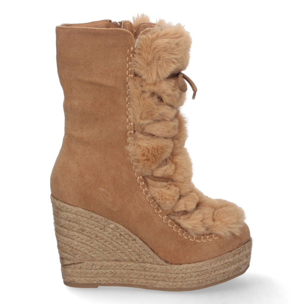 Botas Cowboy con Cuña y Detalle de Pelo - Marrón