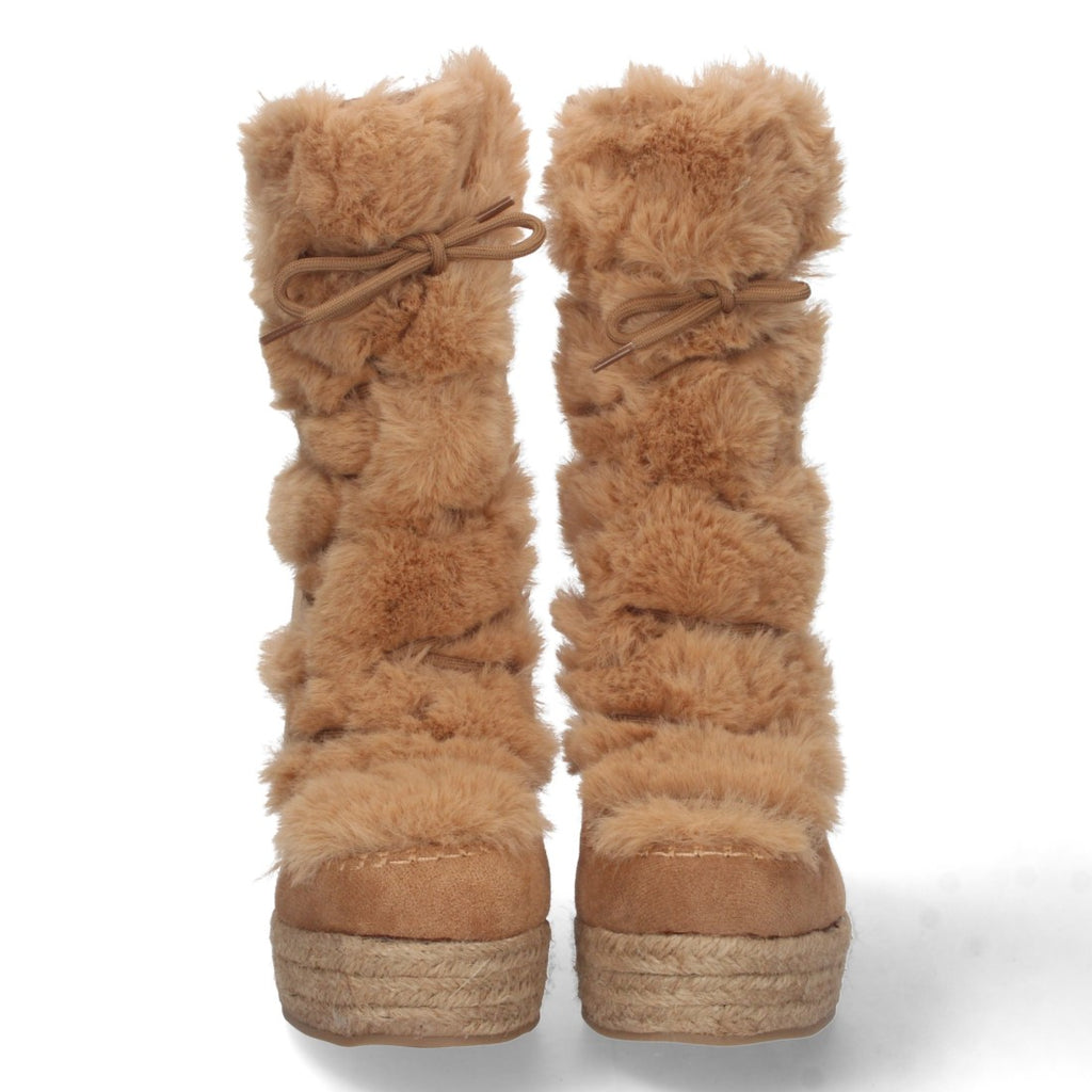 Botas Cowboy con Cuña y Detalle de Pelo - Marrón