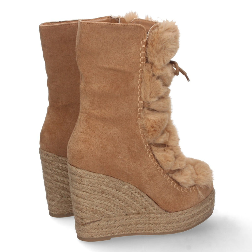 Botas Cowboy con Cuña y Detalle de Pelo - Marrón