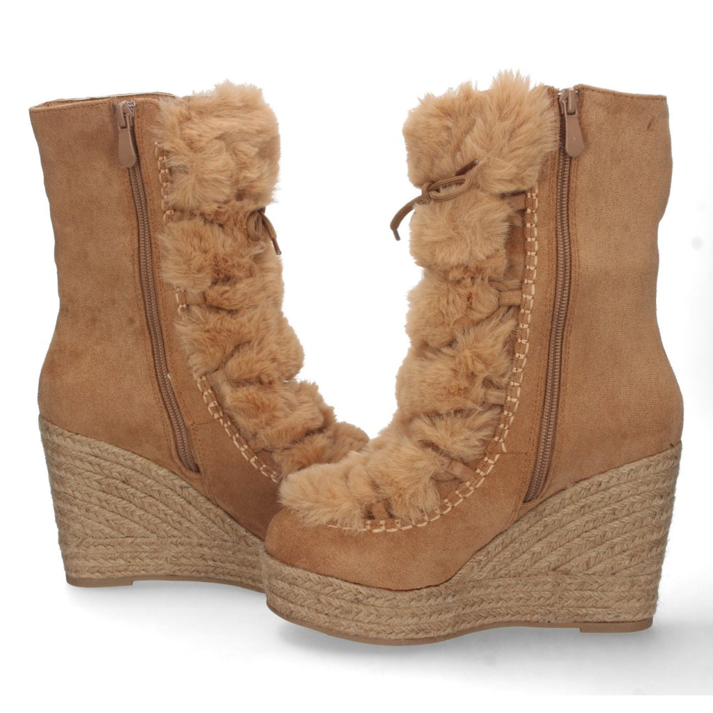 Botas Cowboy con Cuña y Detalle de Pelo - Marrón
