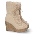 Botas Cowboy con Cuña y Detalle de Pelo - Beige