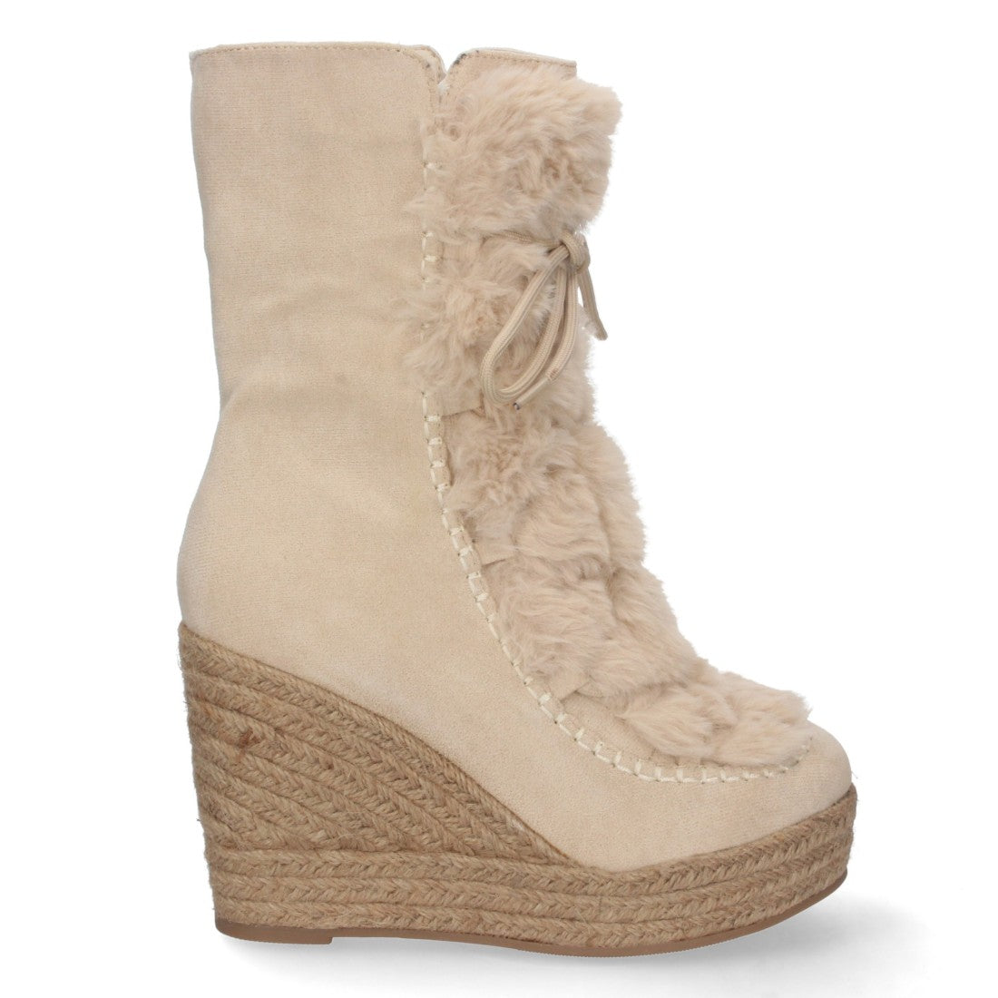 Botas Cowboy con Cuña y Detalle de Pelo - Beige