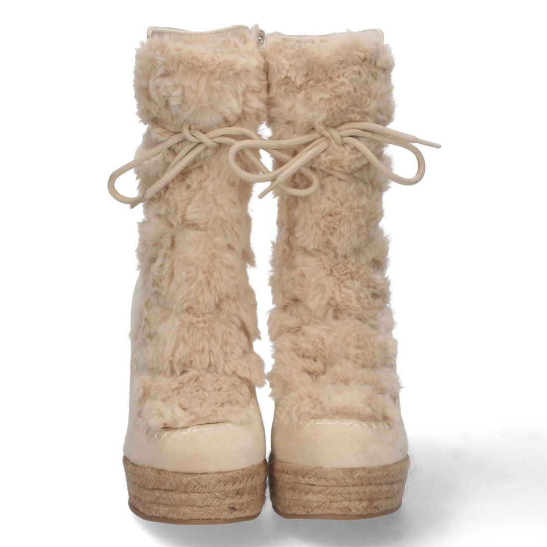 Botas Cowboy con Cuña y Detalle de Pelo - Beige