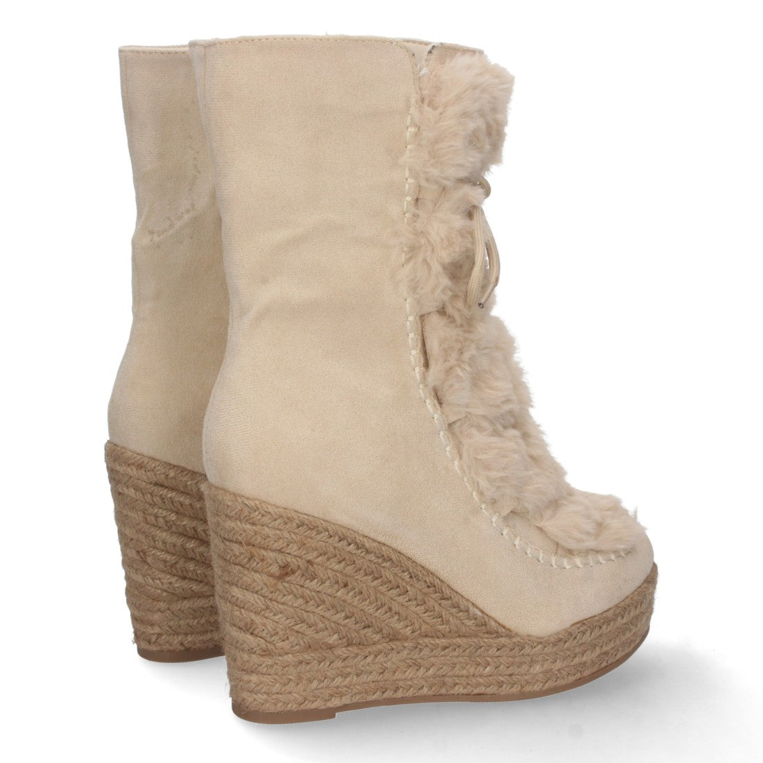 Botas Cowboy con Cuña y Detalle de Pelo - Beige