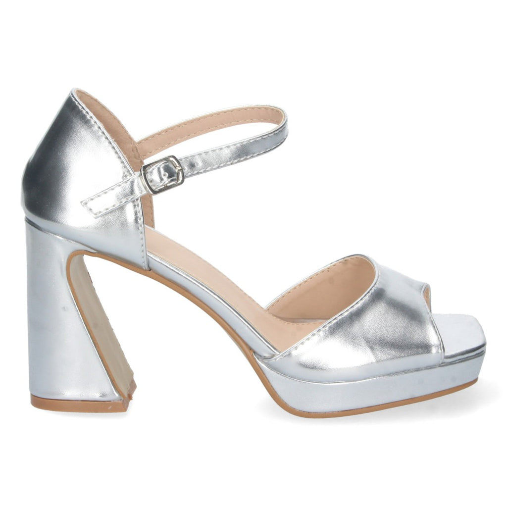 Sandalias Plateadas Mujer Tacón Fiesta Eventos Cómodas