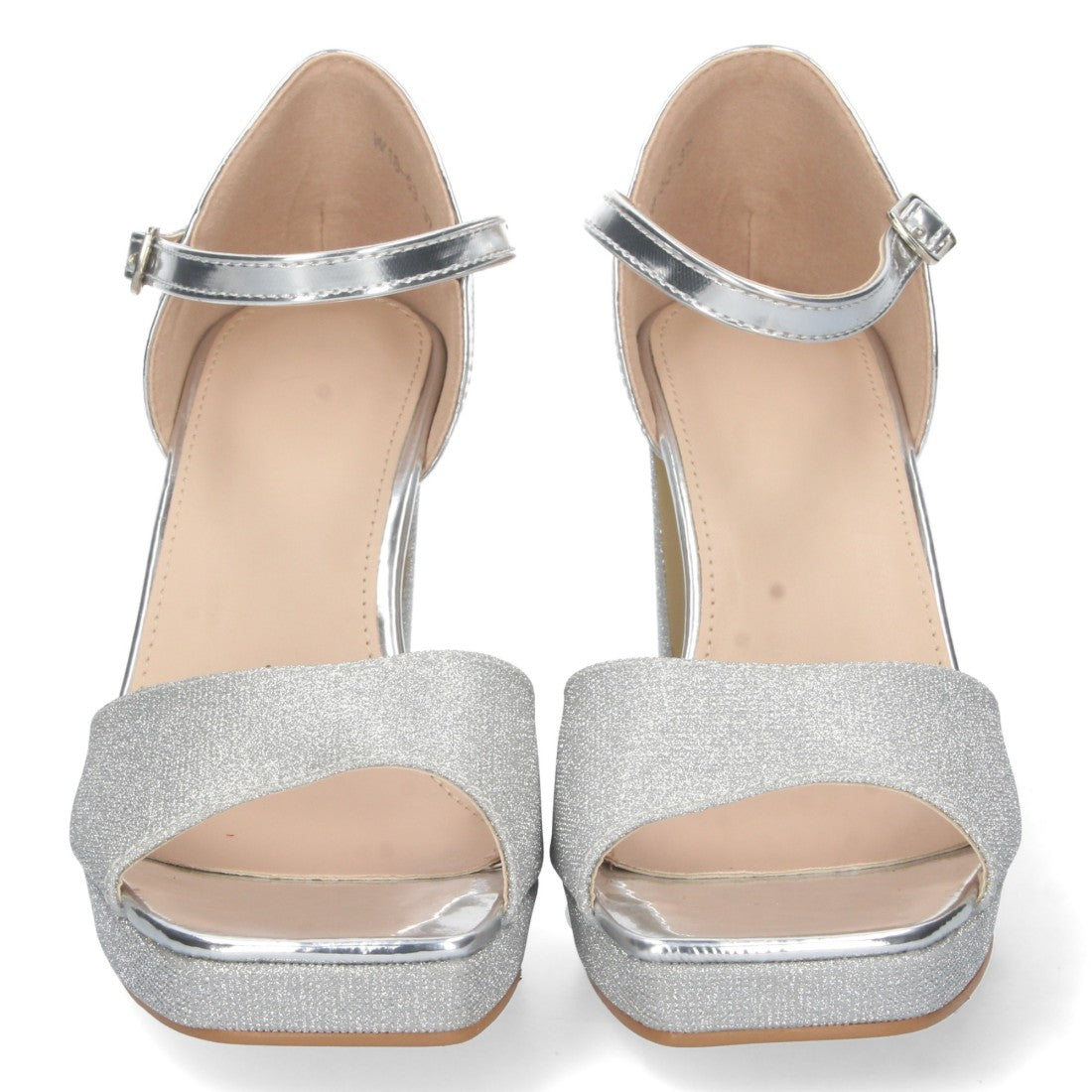 Sandalias Plateadas Mujer Tacón Estampado Brillante Eventos