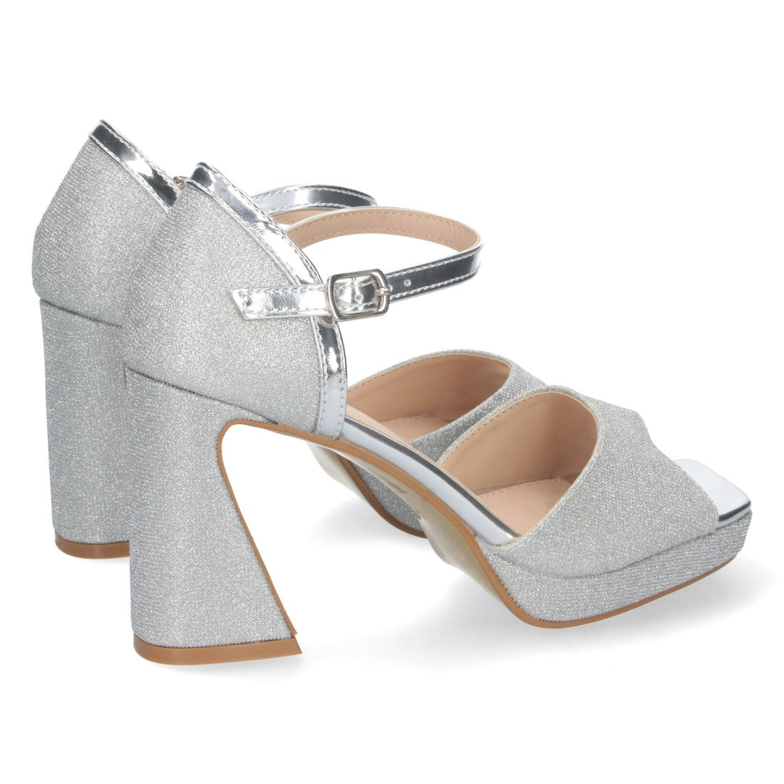Sandalias Plateadas Mujer Tacón Estampado Brillante Eventos