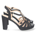 Sandalias Negras Mujer Tacón Pala T Estampado Brillante