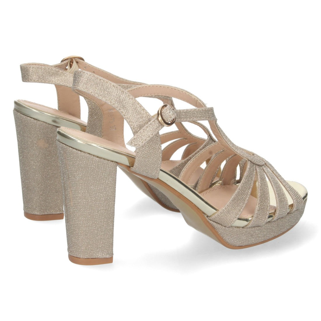 Sandalias Doradas Mujer Tacón Pala T Estampado Brillante