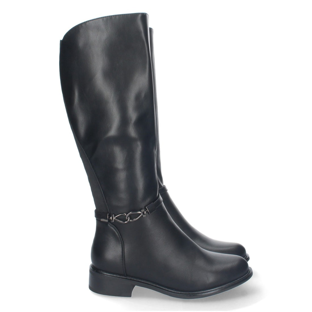 Botas Altas Elásticas con Detalle Metálico - Negro