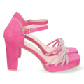 Fuchsia Sandaletten Absatz Riemen Spann Schnalle Bequem Party