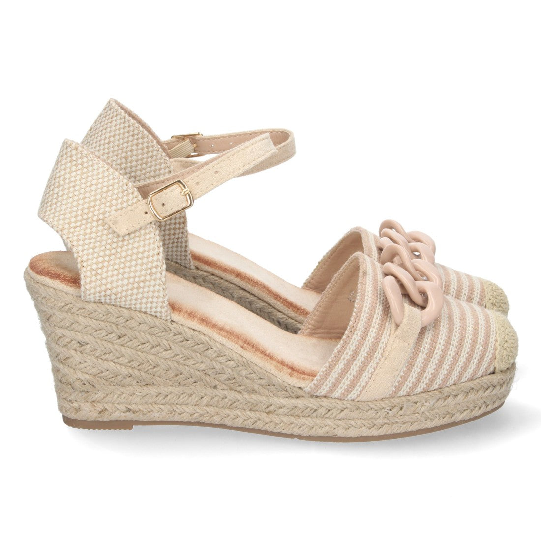 Sandalias Apricot Mujer Cuña Yute Detalle Cadena Pala Hebilla Elegantes