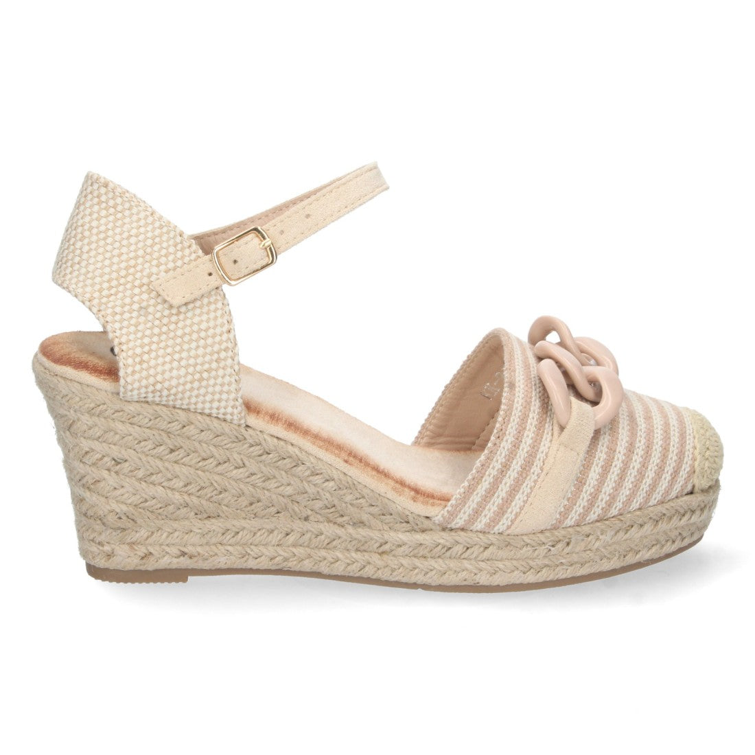 Sandalias Apricot Mujer Cuña Yute Detalle Cadena Pala Hebilla Elegantes