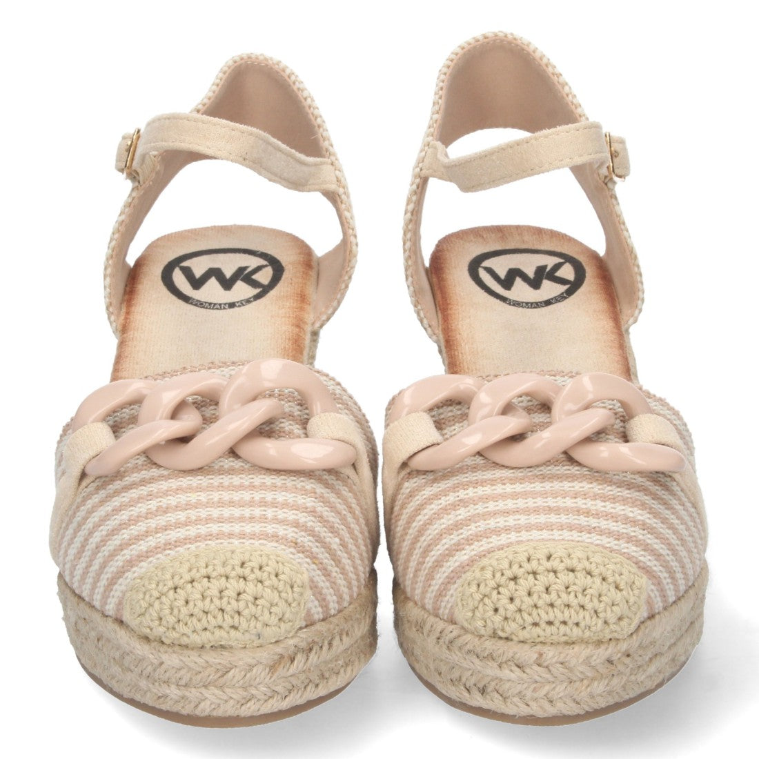 Sandalias Apricot Mujer Cuña Yute Detalle Cadena Pala Hebilla Elegantes