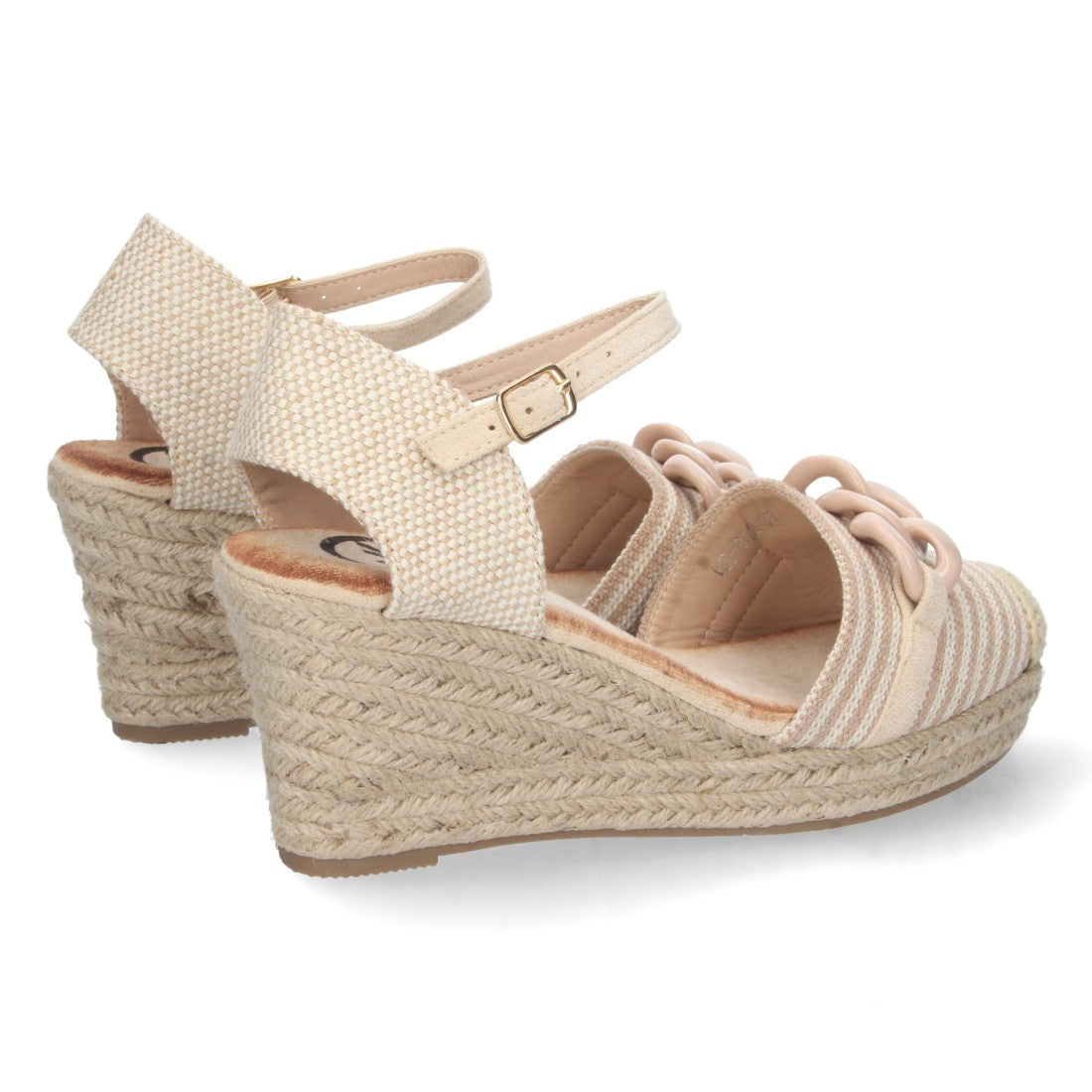 Sandalias Apricot Mujer Cuña Yute Detalle Cadena Pala Hebilla Elegantes
