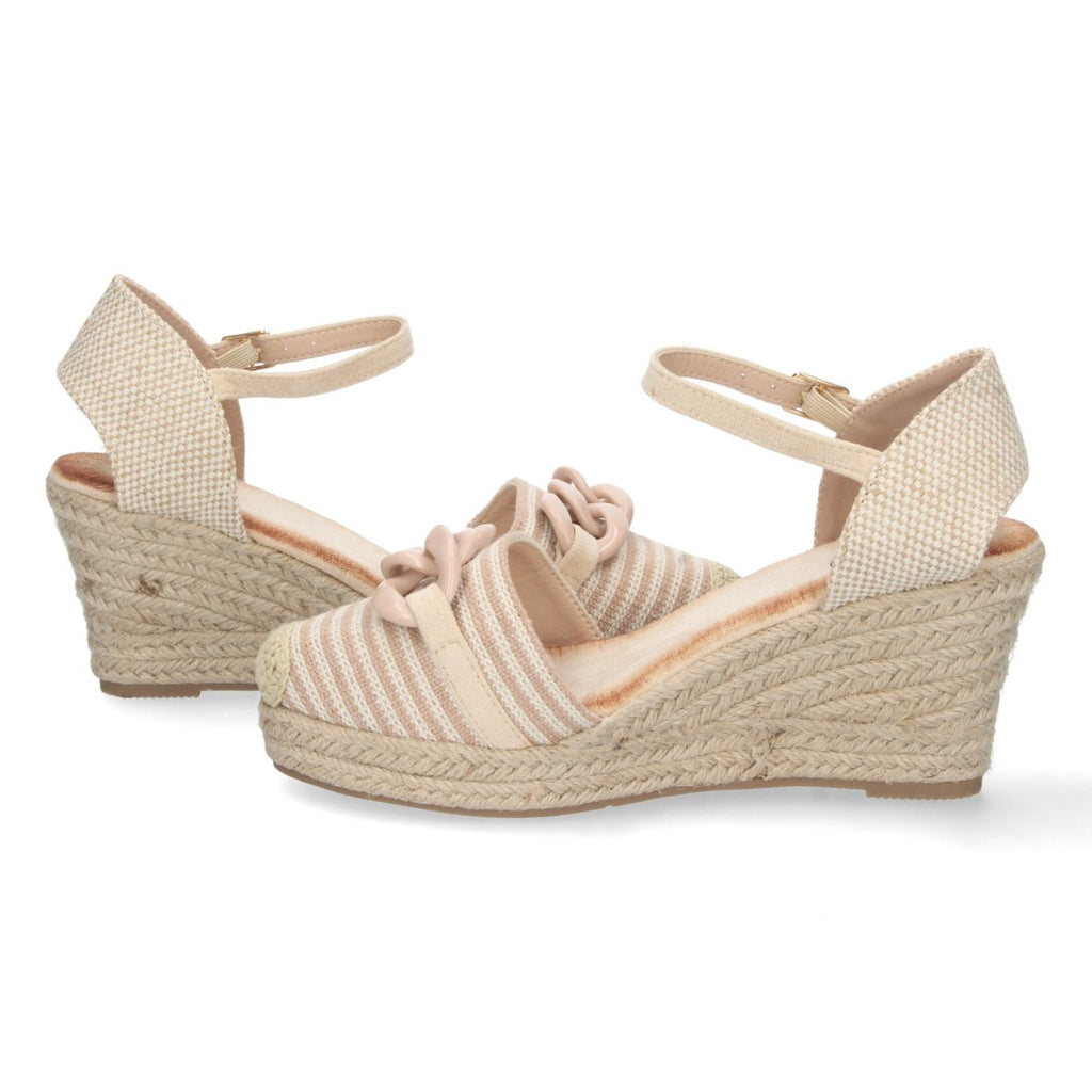 Sandalias Apricot Mujer Cuña Yute Detalle Cadena Pala Hebilla Elegantes
