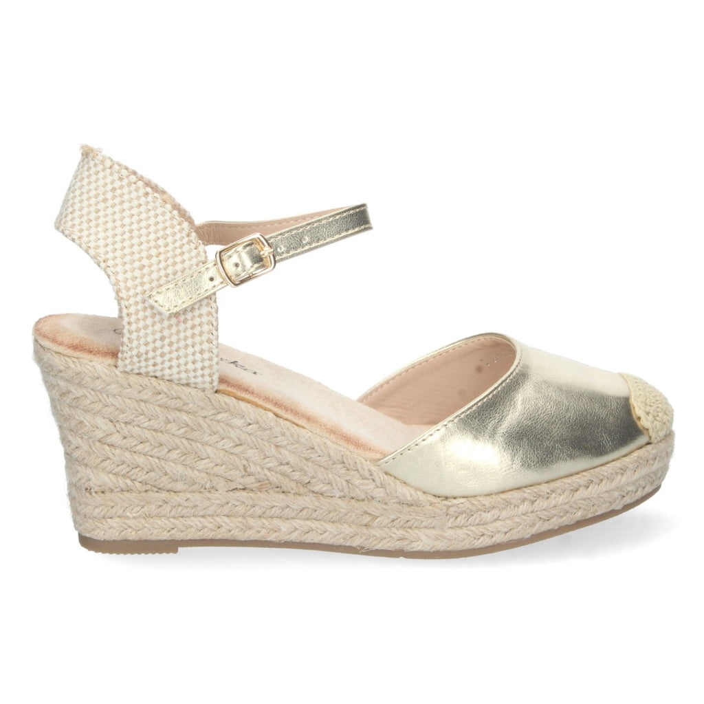 Sandalias Doradas Mujer Cuña Yute Pala Cerrada Elegantes
