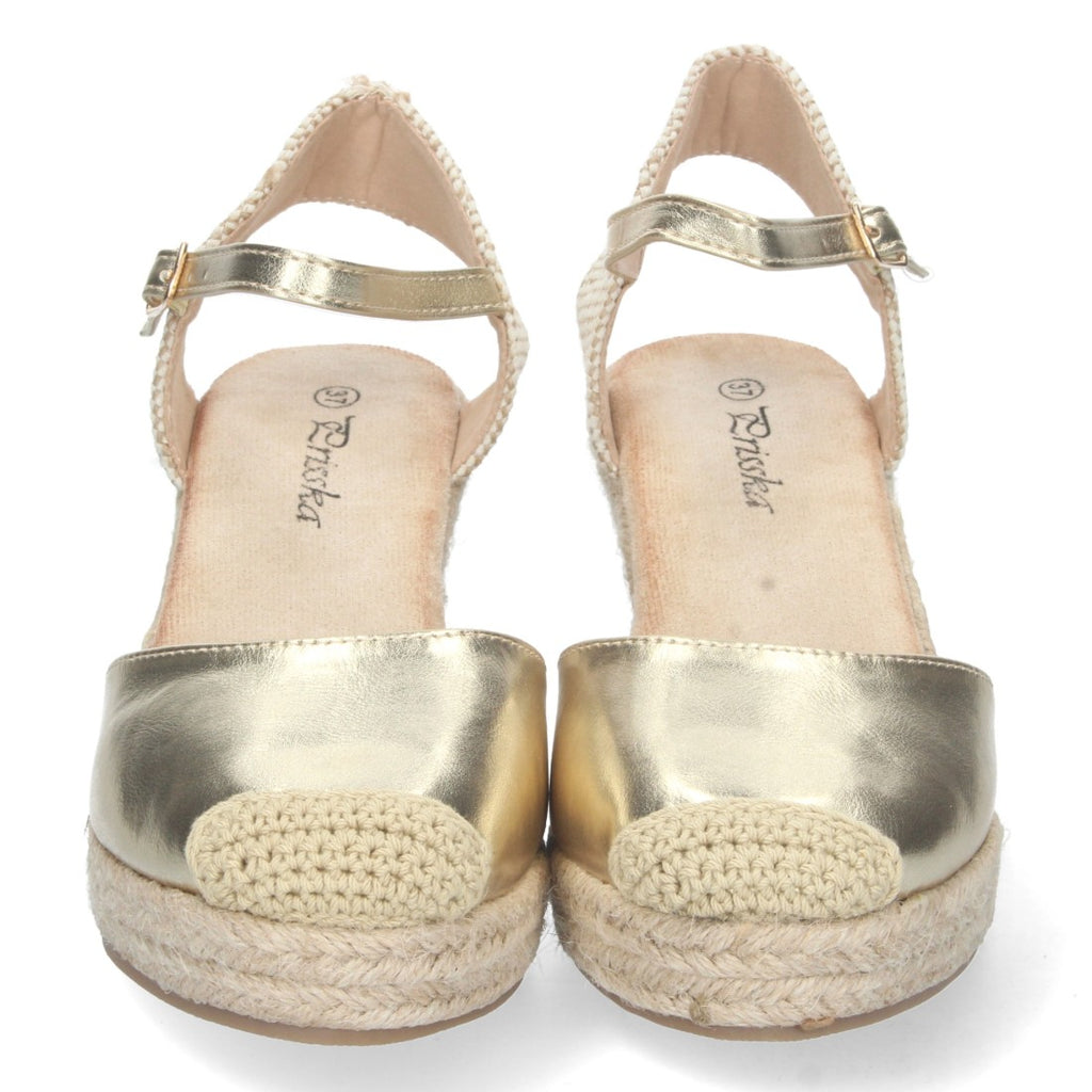 Sandalias Doradas Mujer Cuña Yute Pala Cerrada Elegantes