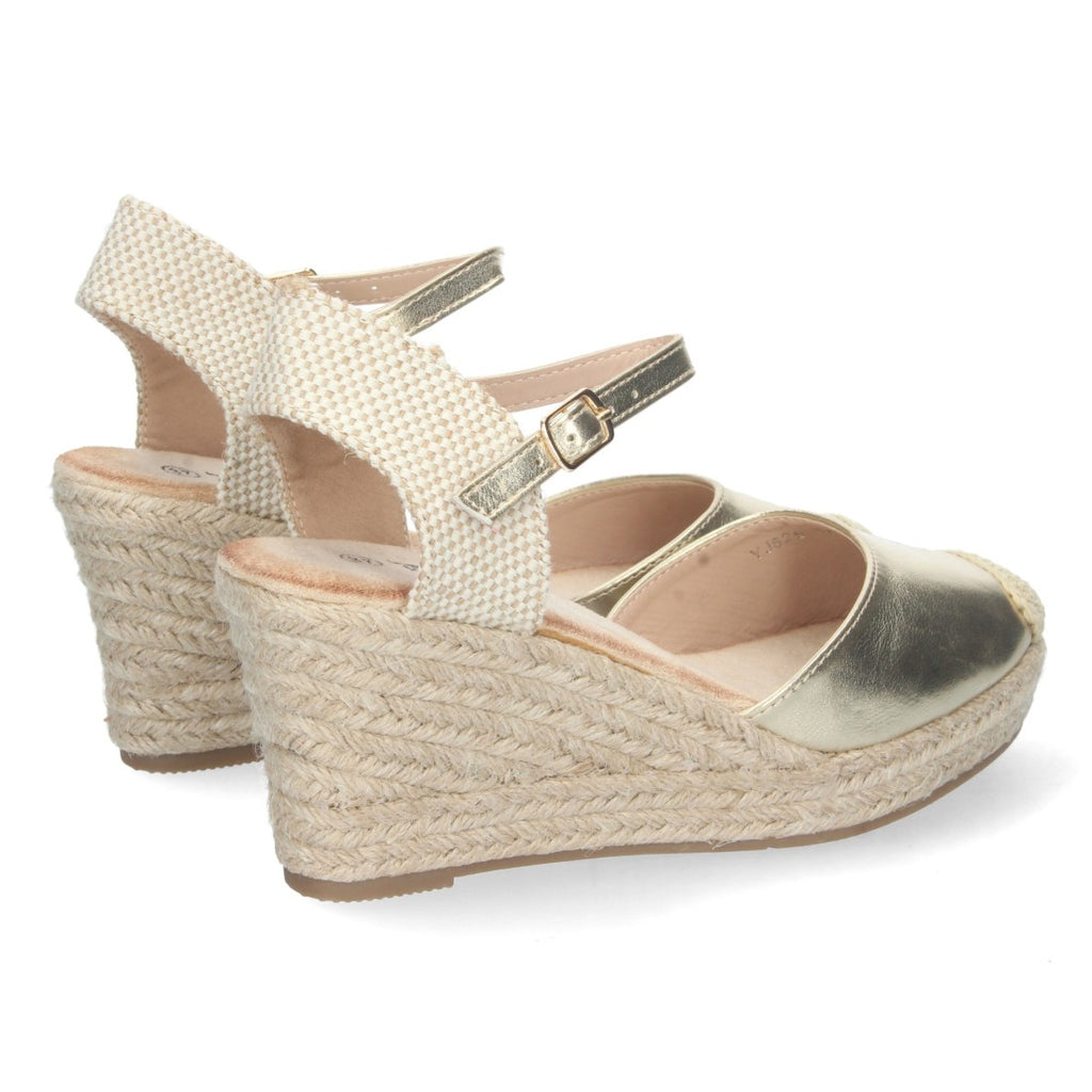 Sandalias Doradas Mujer Cuña Yute Pala Cerrada Elegantes