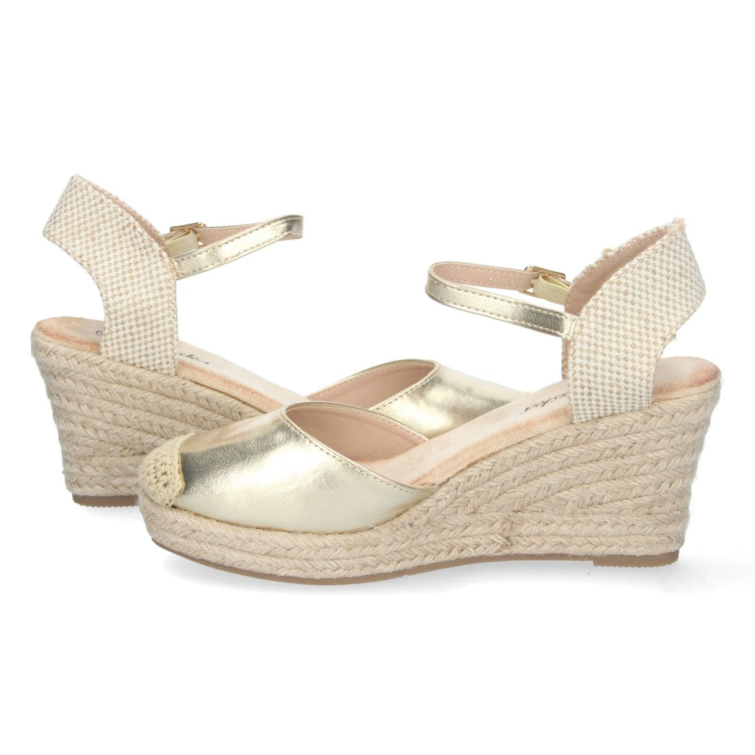 Sandalias Doradas Mujer Cuña Yute Pala Cerrada Elegantes