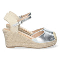 Sandalias Plateadas Mujer Cuña Yute Pala Cerrada Elegantes