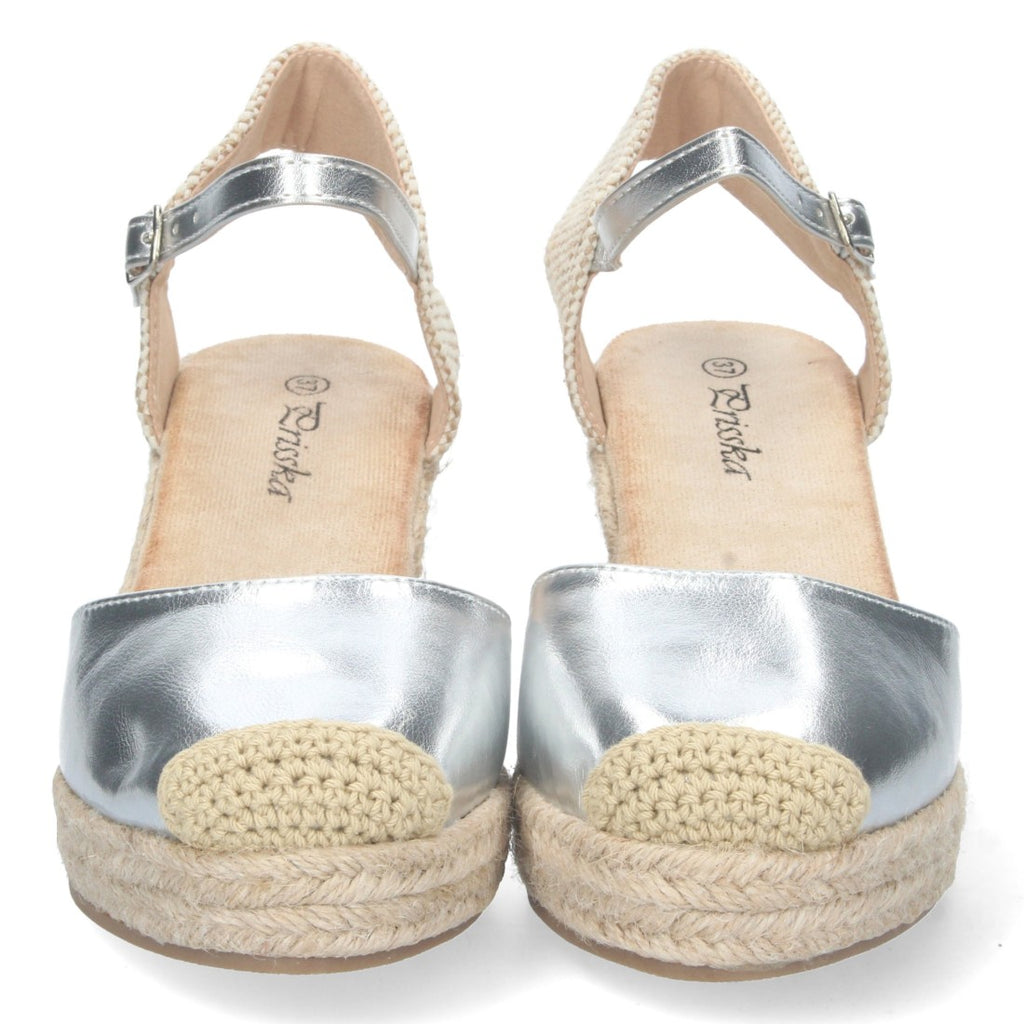 Sandalias Plateadas Mujer Cuña Yute Pala Cerrada Elegantes