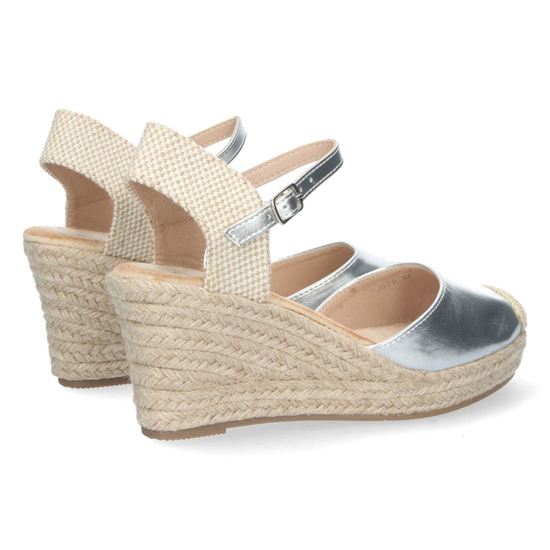 Sandalias Plateadas Mujer Cuña Yute Pala Cerrada Elegantes