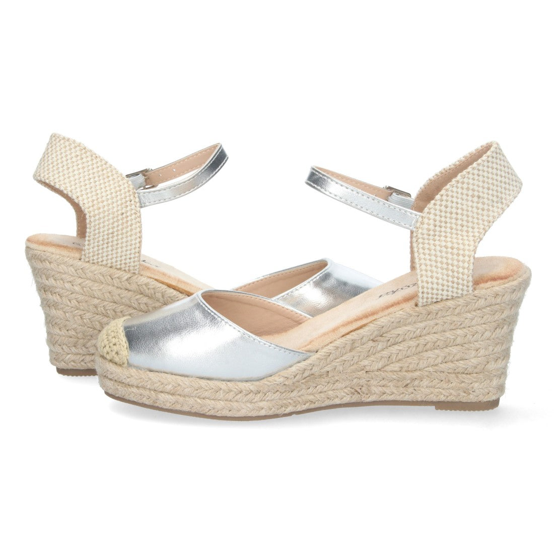 Sandalias Plateadas Mujer Cuña Yute Pala Cerrada Elegantes