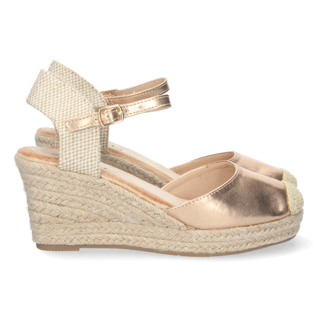 Sandalias Champán Mujer Cuña Yute Pala Cerrada Elegantes