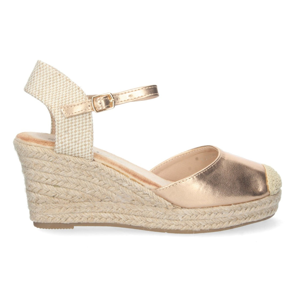 Sandalias Champán Mujer Cuña Yute Pala Cerrada Elegantes