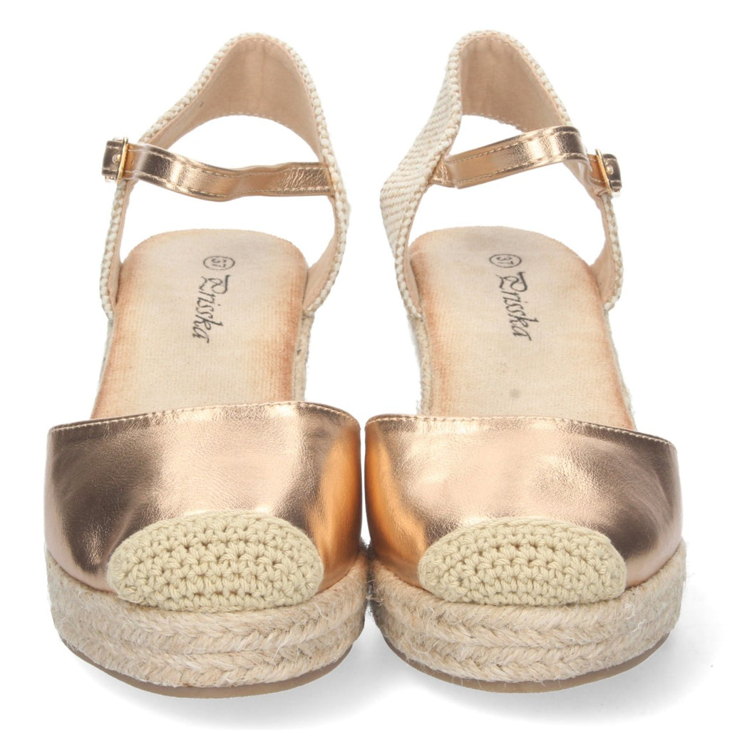 Sandalias Champán Mujer Cuña Yute Pala Cerrada Elegantes
