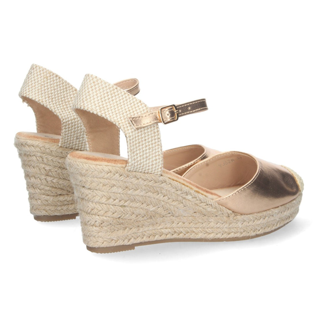 Sandalias Champán Mujer Cuña Yute Pala Cerrada Elegantes