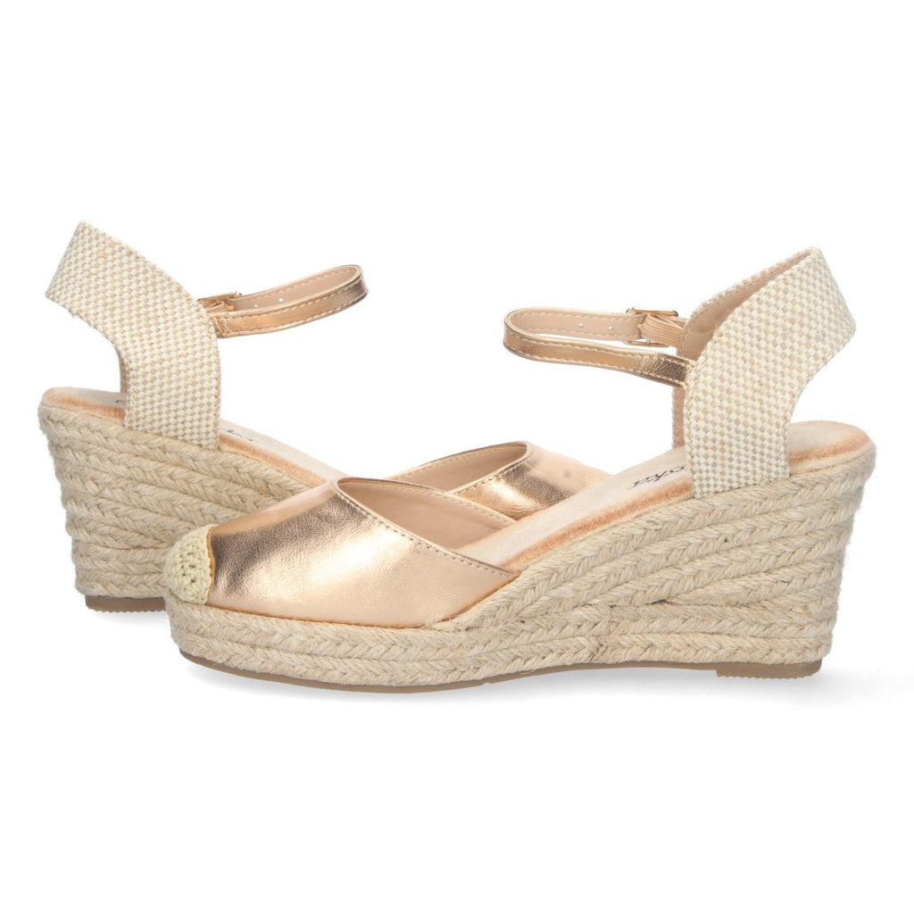 Sandalias Champán Mujer Cuña Yute Pala Cerrada Elegantes