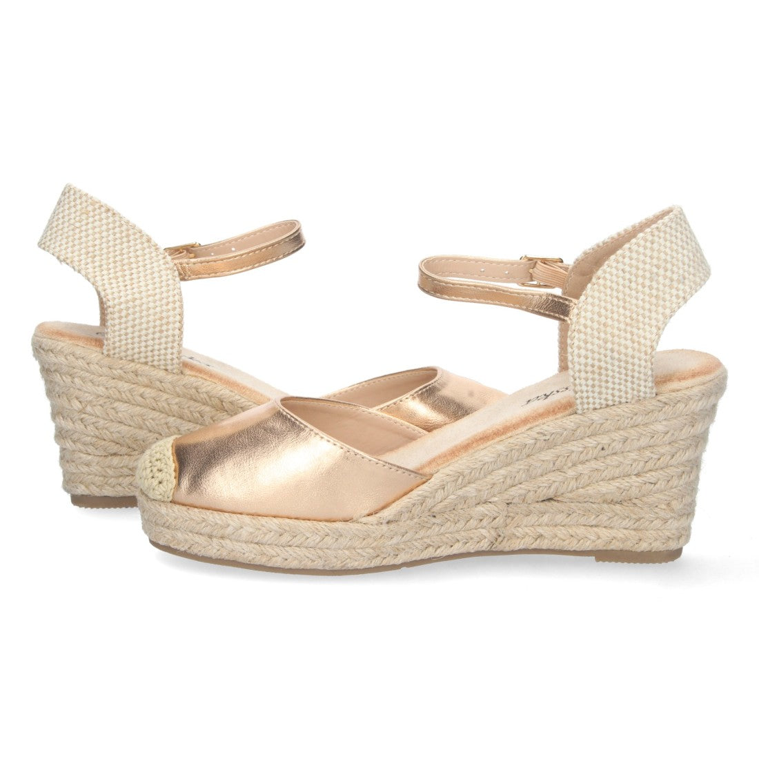 Sandalias Champán Mujer Cuña Yute Pala Cerrada Elegantes
