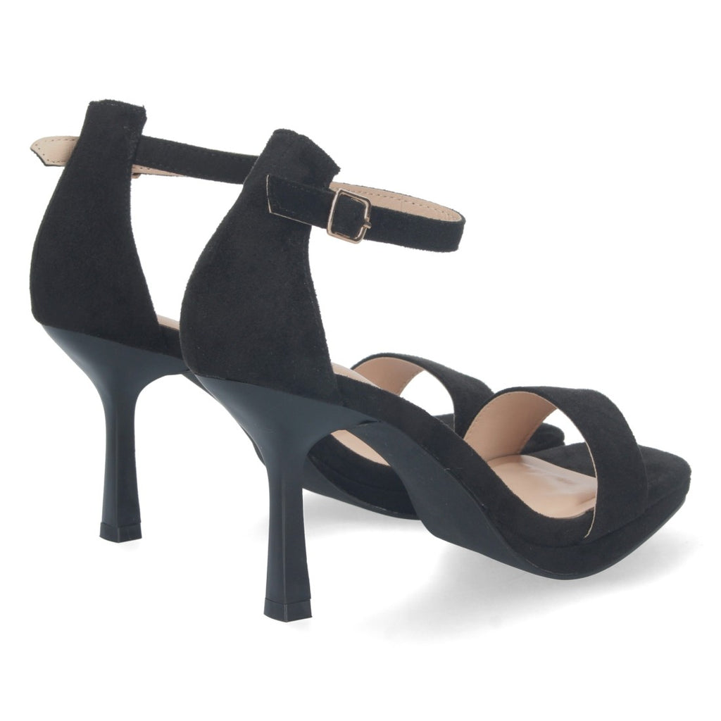 Sandalias Negras Mujer Tacón Fino Pala Simple Hebilla Elegantes Fiesta