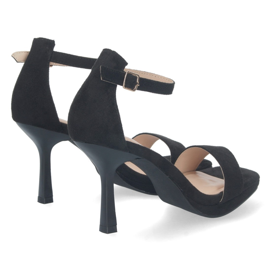 Sandalias Negras Mujer Tacón Fino Pala Simple Hebilla Elegantes Fiesta