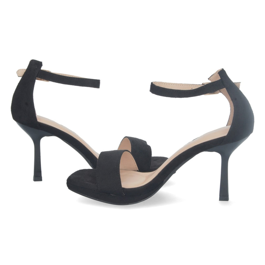 Sandalias Negras Mujer Tacón Fino Pala Simple Hebilla Elegantes Fiesta