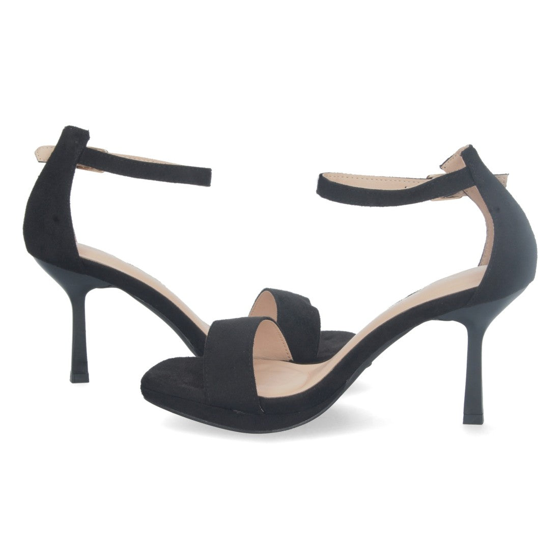 Sandalias Negras Mujer Tacón Fino Pala Simple Hebilla Elegantes Fiesta