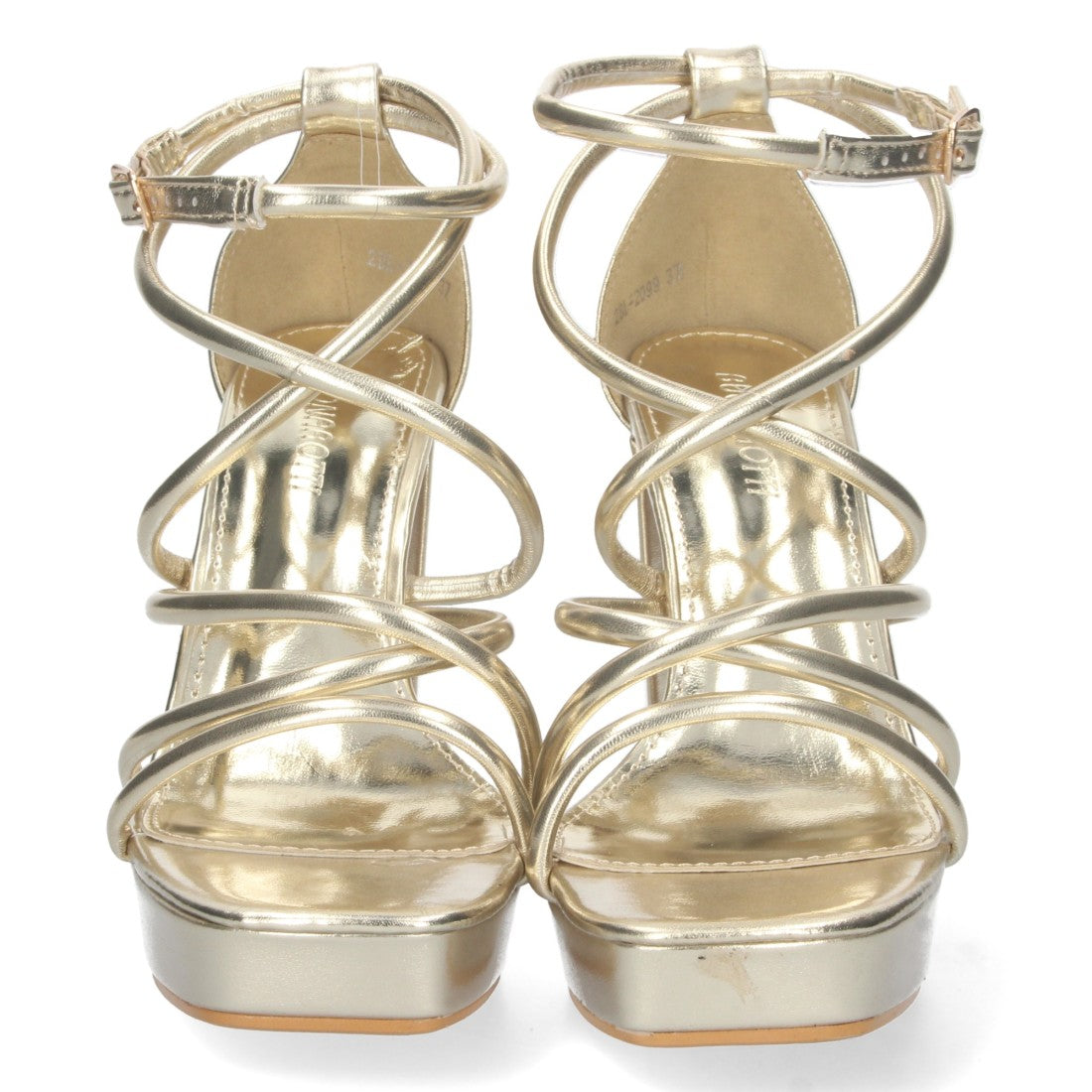 Sandalias Doradas Mujer Tacón Tiras Empeine Hebilla Cómodas Fiesta