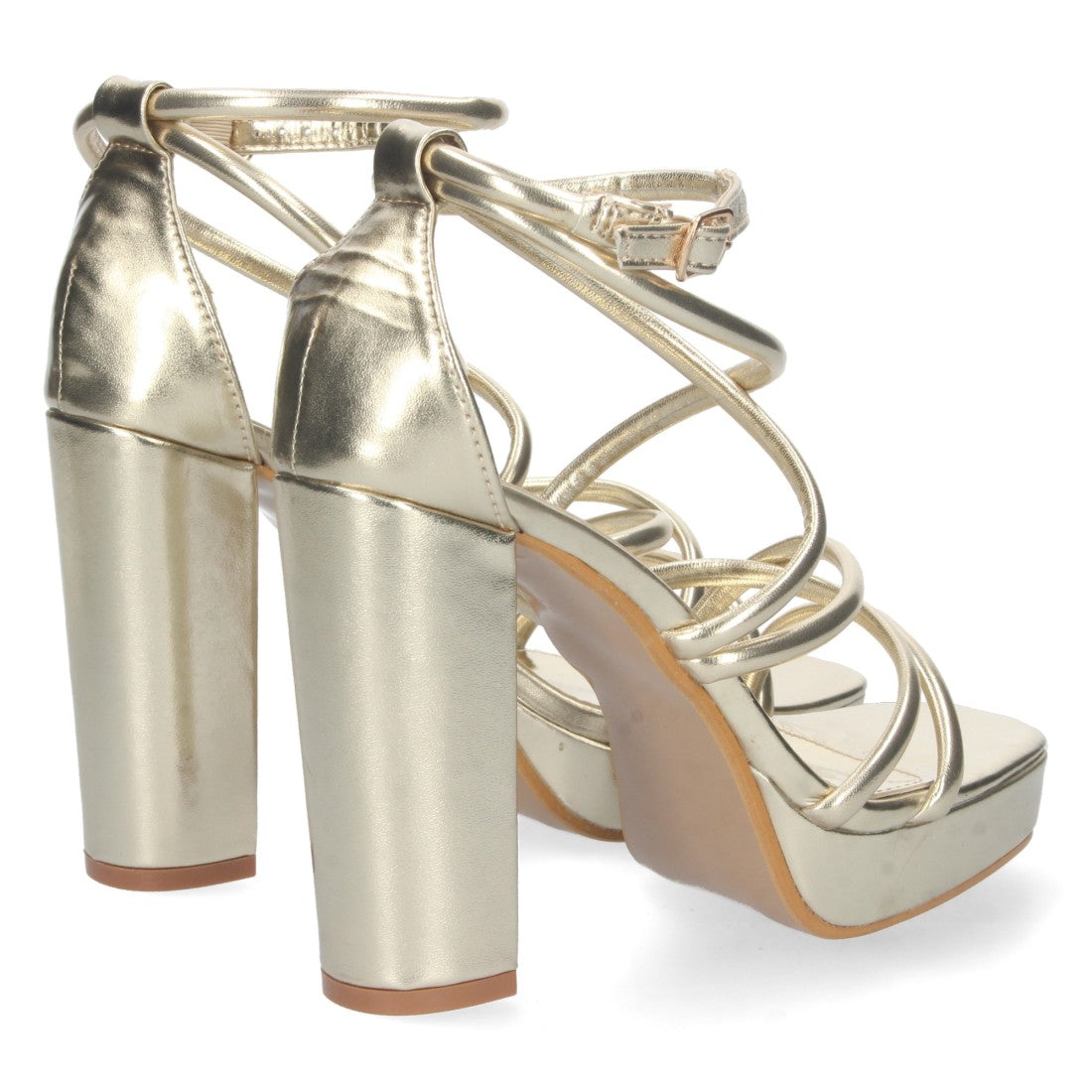 Sandalias Doradas Mujer Tacón Tiras Empeine Hebilla Cómodas Fiesta