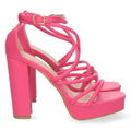 Sandalias Fucsia Tacón Mujer Tiras Empeine Hebilla Cómodas Fiesta
