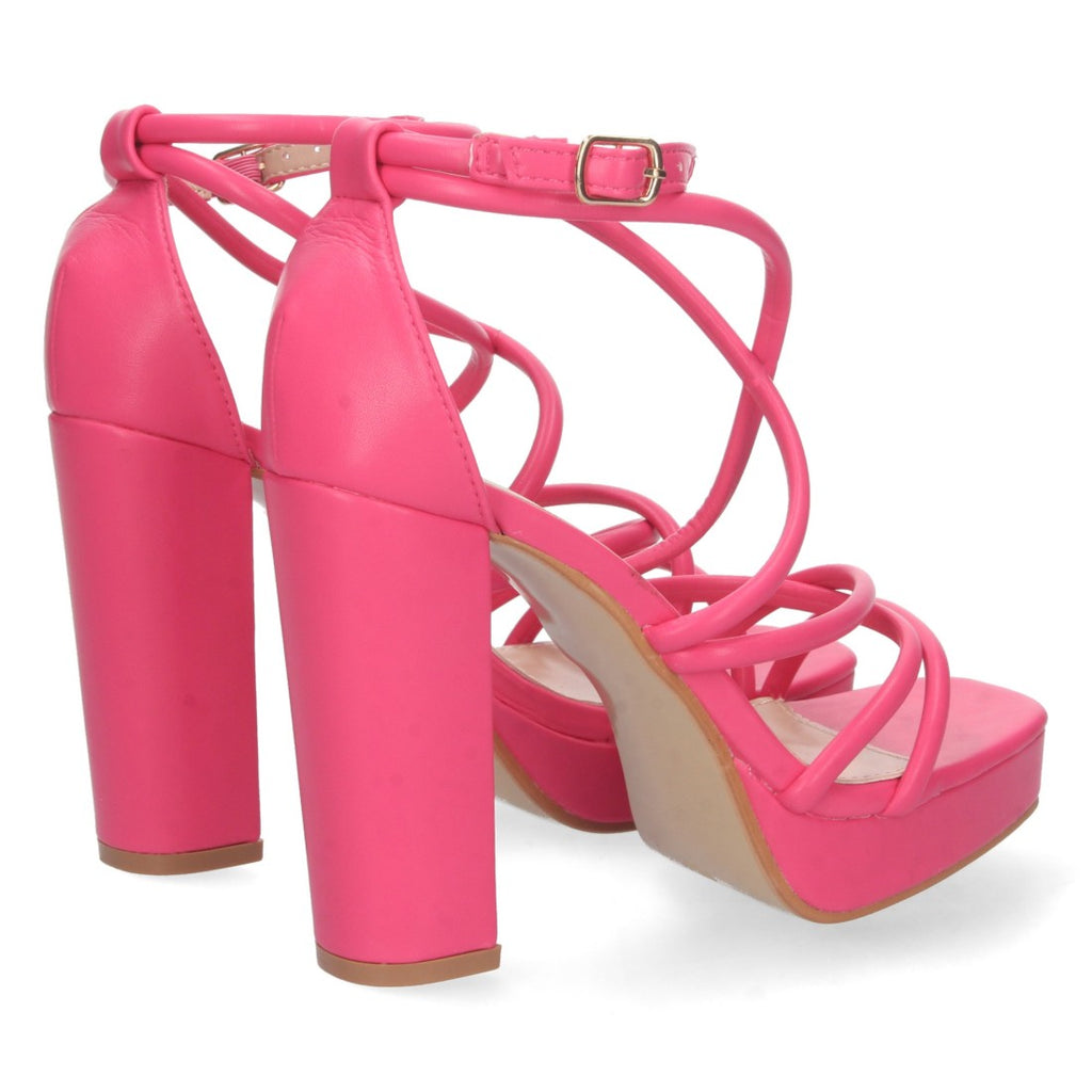 Sandalias Fucsia Tacón Mujer Tiras Empeine Hebilla Cómodas Fiesta